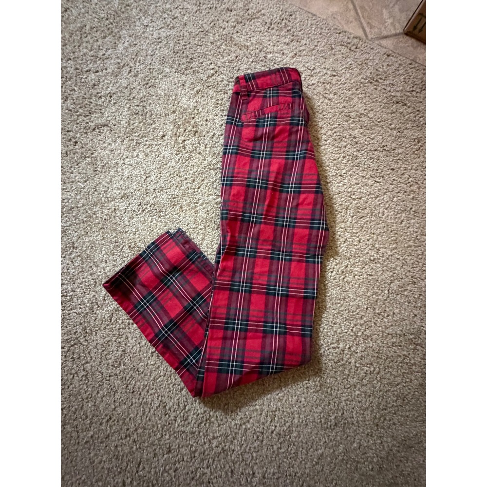 Zumiez Empyre Caelie Straight Crop Pants Red Tartan Plaid Women Size 00 - Picture 4 of 11